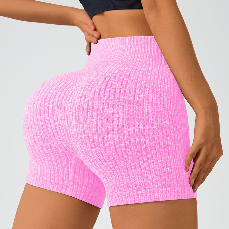 Women’s High-Waist Ribbed Seamless Workout Shorts – Solid Color Activewear