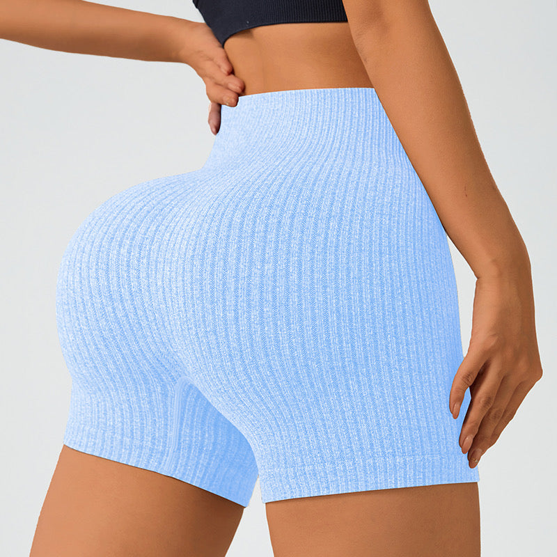 Women’s High-Waist Ribbed Seamless Workout Shorts – Solid Color Activewear