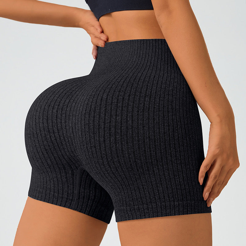 Women’s High-Waist Ribbed Seamless Workout Shorts – Solid Color Activewear