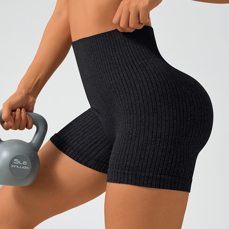 Women’s High-Waist Ribbed Seamless Workout Shorts – Solid Color Activewear