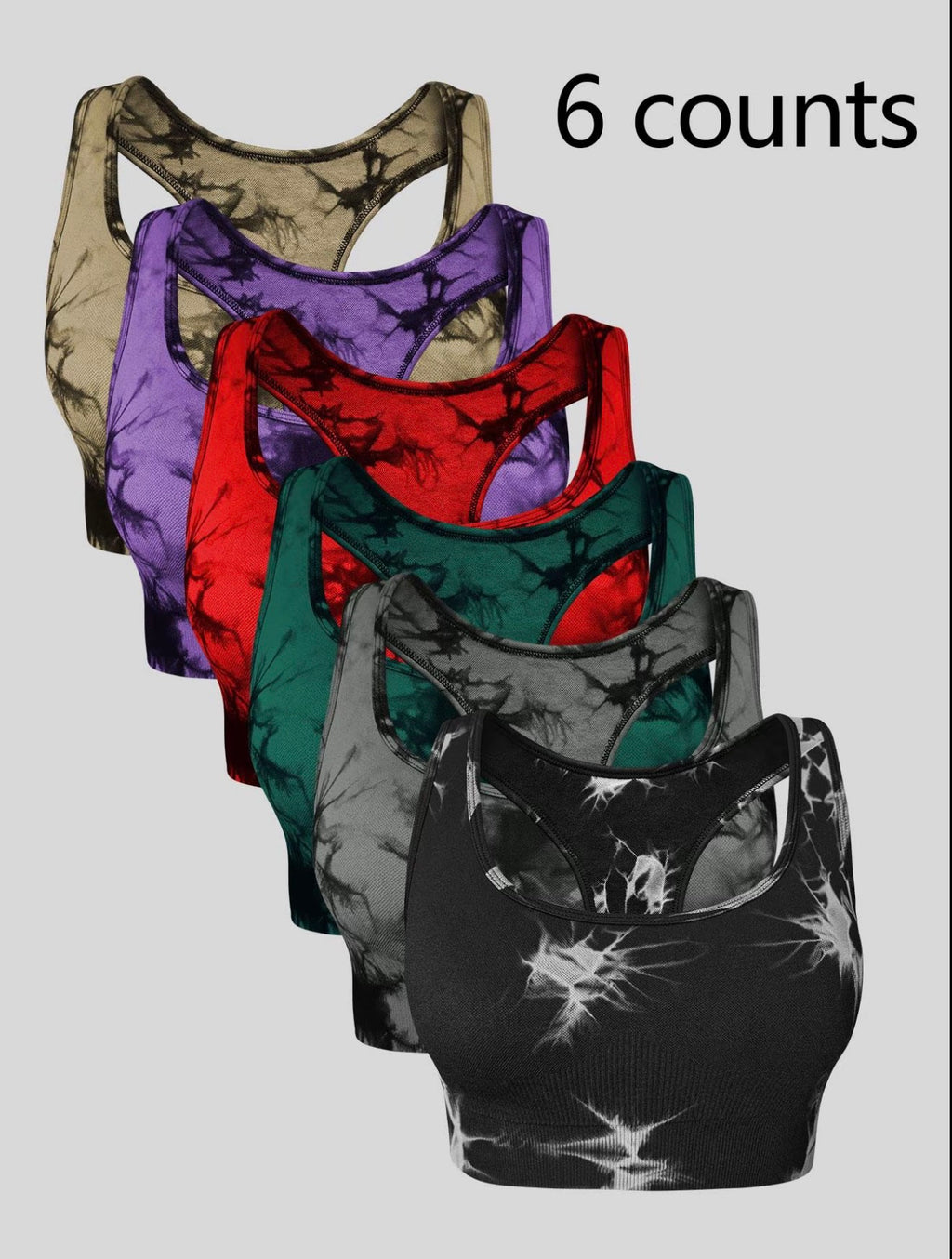 Women’s Tie Dye Sports Crop Tank Top – Square Neck Padded Yoga Gym Vest, Seamless Workout Sportswear