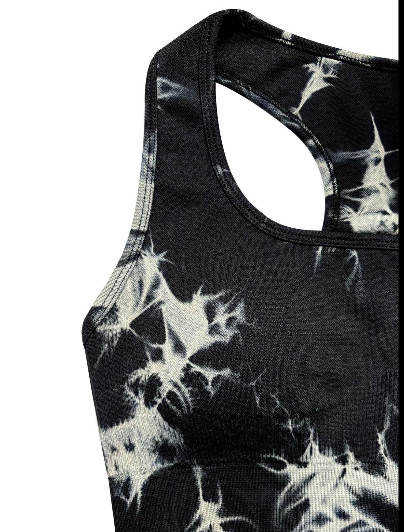 Women’s Tie Dye Sports Crop Tank Top – Square Neck Padded Yoga Gym Vest, Seamless Workout Sportswear