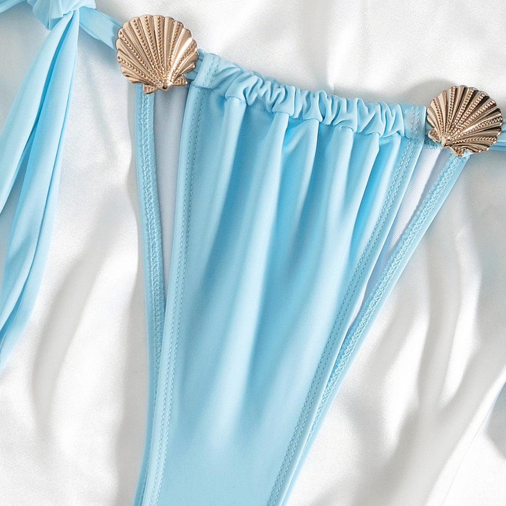 Women’s Seashell Bikini Set – 2-Piece Solid Color Halter Top & Tie-Side Bottoms