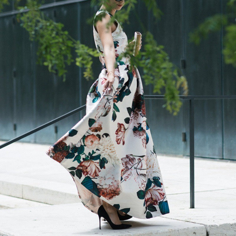 Elegant Floral Maxi Dress | V-Neck, Sleeveless, High Waist, Vacation & Summer Style